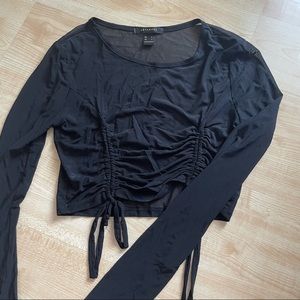 Black sheer tong sleeve crop top